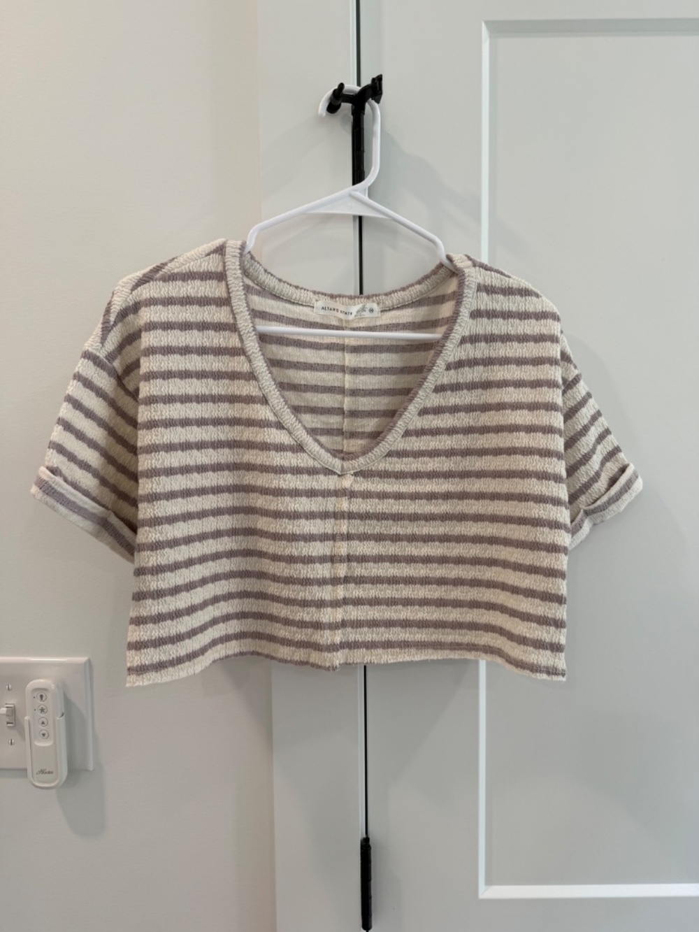 Altard State Striped V-Neck Cropped Short Sleeve Top
